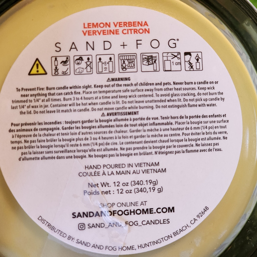 Sand + Fog Lemon Verbena Candle Yellow and Blue 12 Oz - Picture 5 of 8